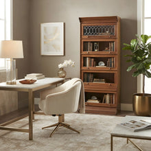 Solid Wood Barrister Bookcase with Glass Doors, Tall Bookshelf, Light Brown