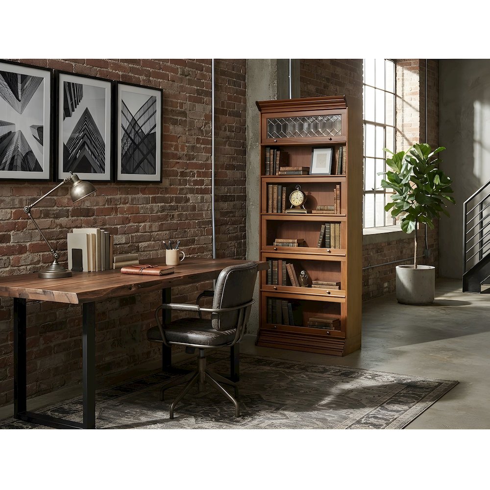 Solid Wood Barrister Bookcase with Glass Doors, Tall Bookshelf, Light Brown