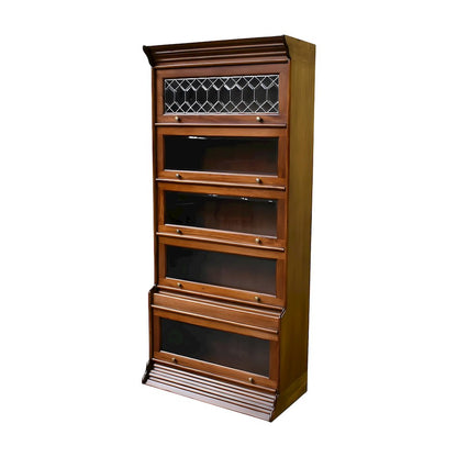 Solid Wood Barrister Bookcase with Glass Doors, Tall Bookshelf, Light Brown