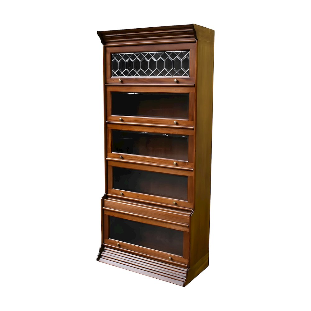 Solid Wood Barrister Bookcase with Glass Doors, Tall Bookshelf, Light Brown