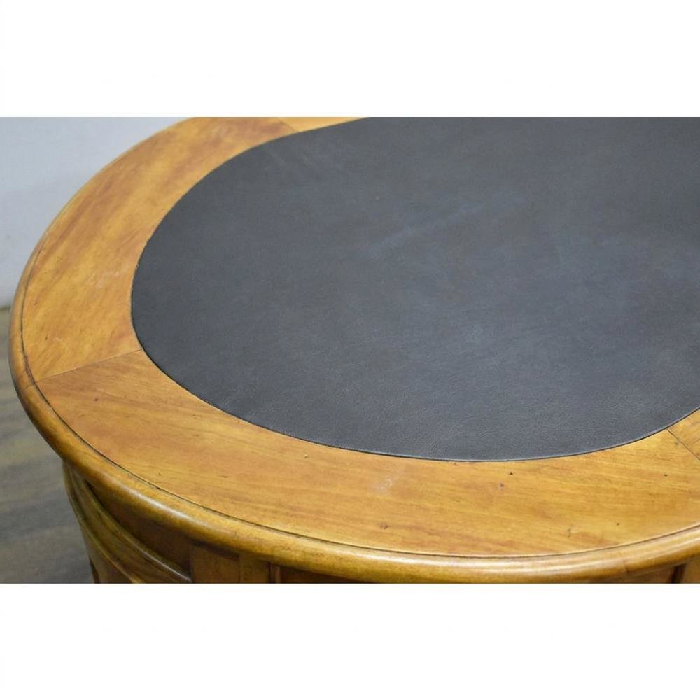 Solid Wood Executive Desk with Leather Top, Kidney-Shaped, Light Brown