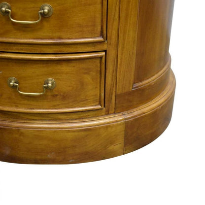 Solid Wood Executive Desk with Leather Top, Kidney-Shaped, Light Brown