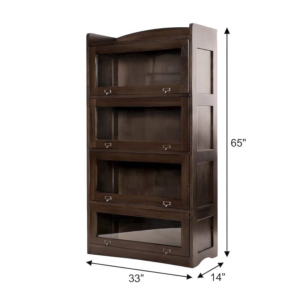 Solid Oak Barrister Bookcase with Glass Doors, Mission-Style Bookshelf, Walnut