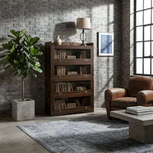 Solid Oak Barrister Bookcase with Glass Doors, Mission-Style Bookshelf, Walnut