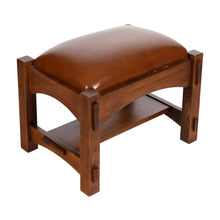 Solid Wood Leather Foot Stool Ottoman, Mortise and Tenon, Michael's Cherry
