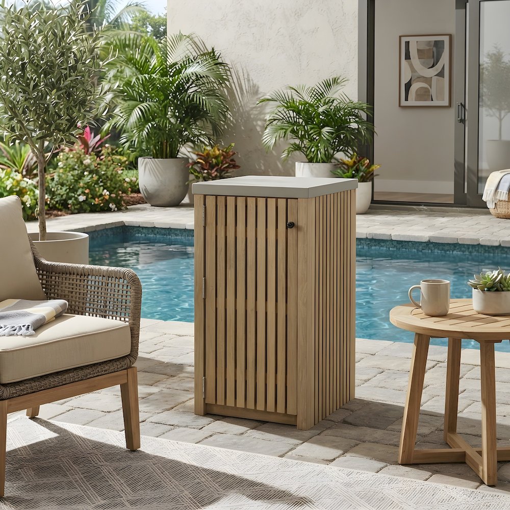 Solid Teak Wood Outdoor Storage Cabinet with Shelves for Patio Deck, Natural