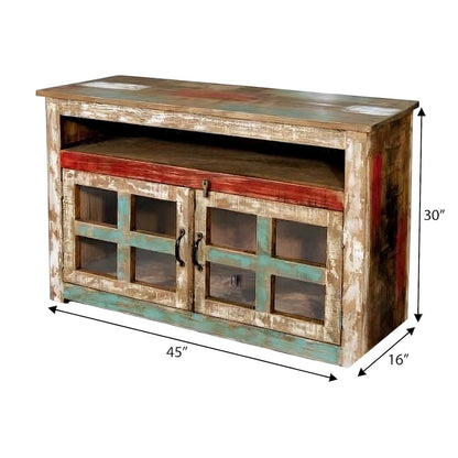 Solid Wood TV Stand with Glass Doors, Entertainment Console, multi-color