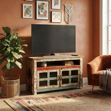 Solid Wood TV Stand with Glass Doors, Entertainment Console, multi-color