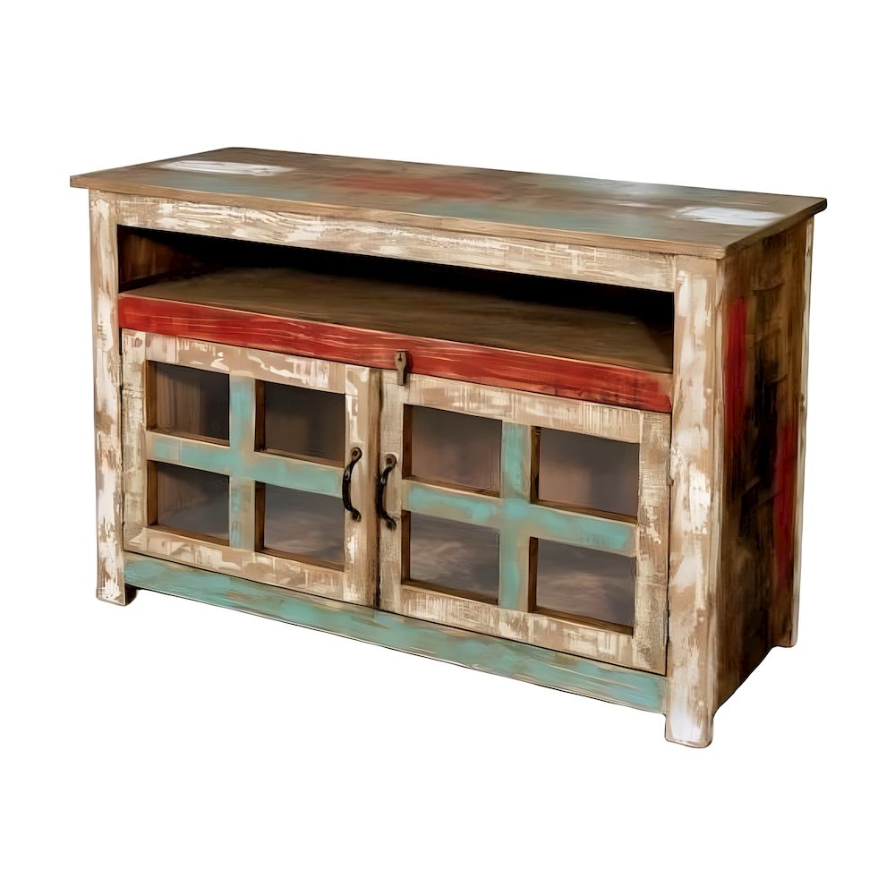 Solid Wood TV Stand with Glass Doors, Entertainment Console, multi-color