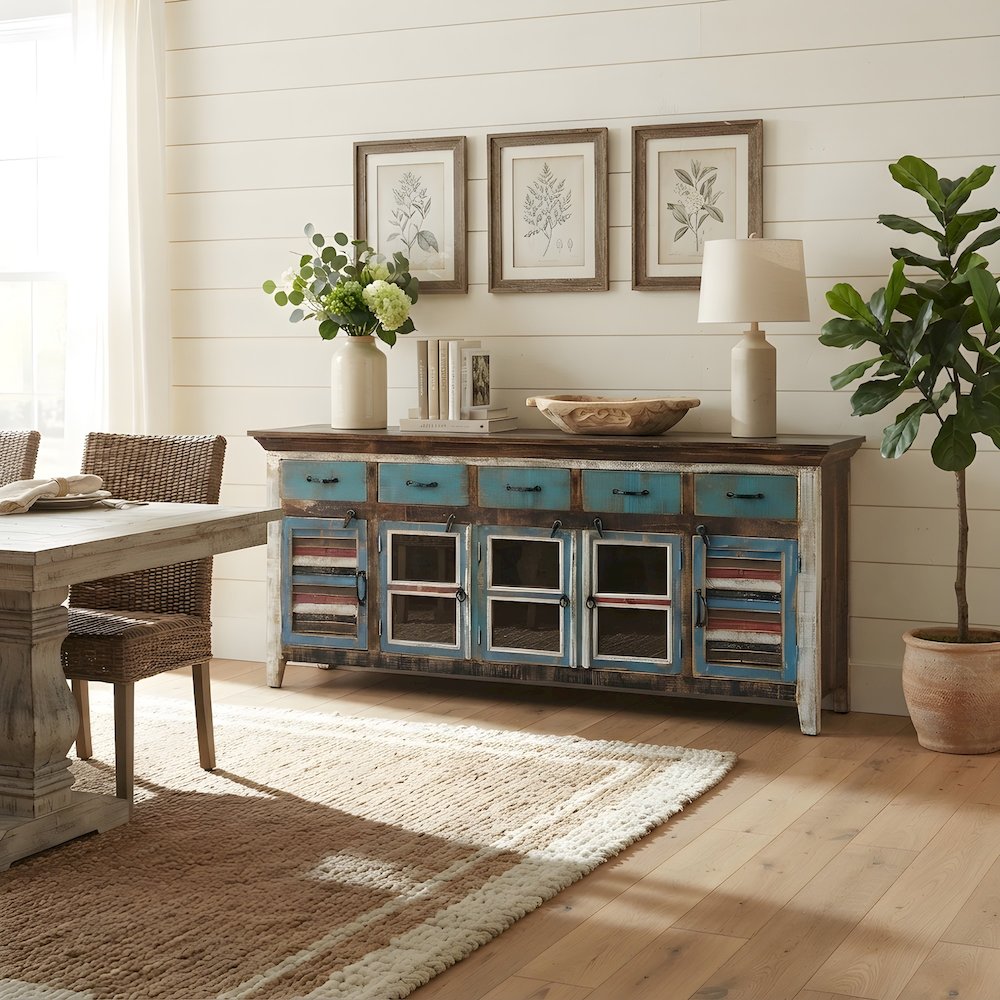 Solid Wood Sideboard Buffet Cabinet with Shutter Doors, multi-color