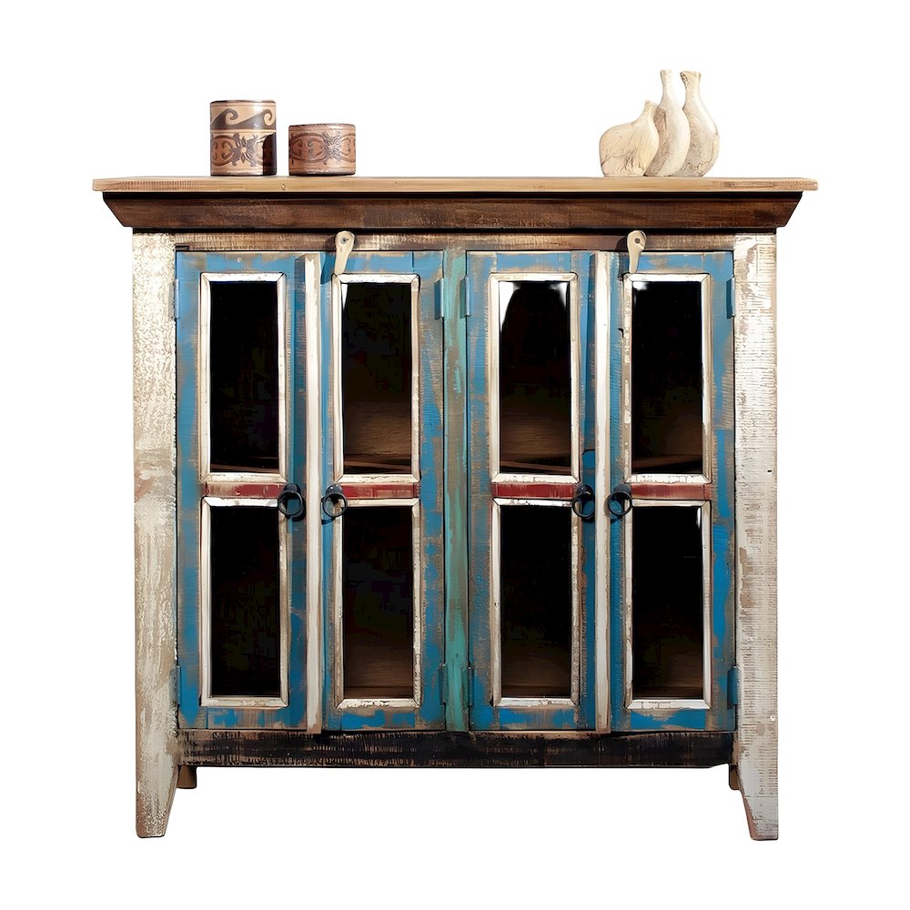 Solid Wood Curio Cabinet with Glass Doors for China Display, Multi Color