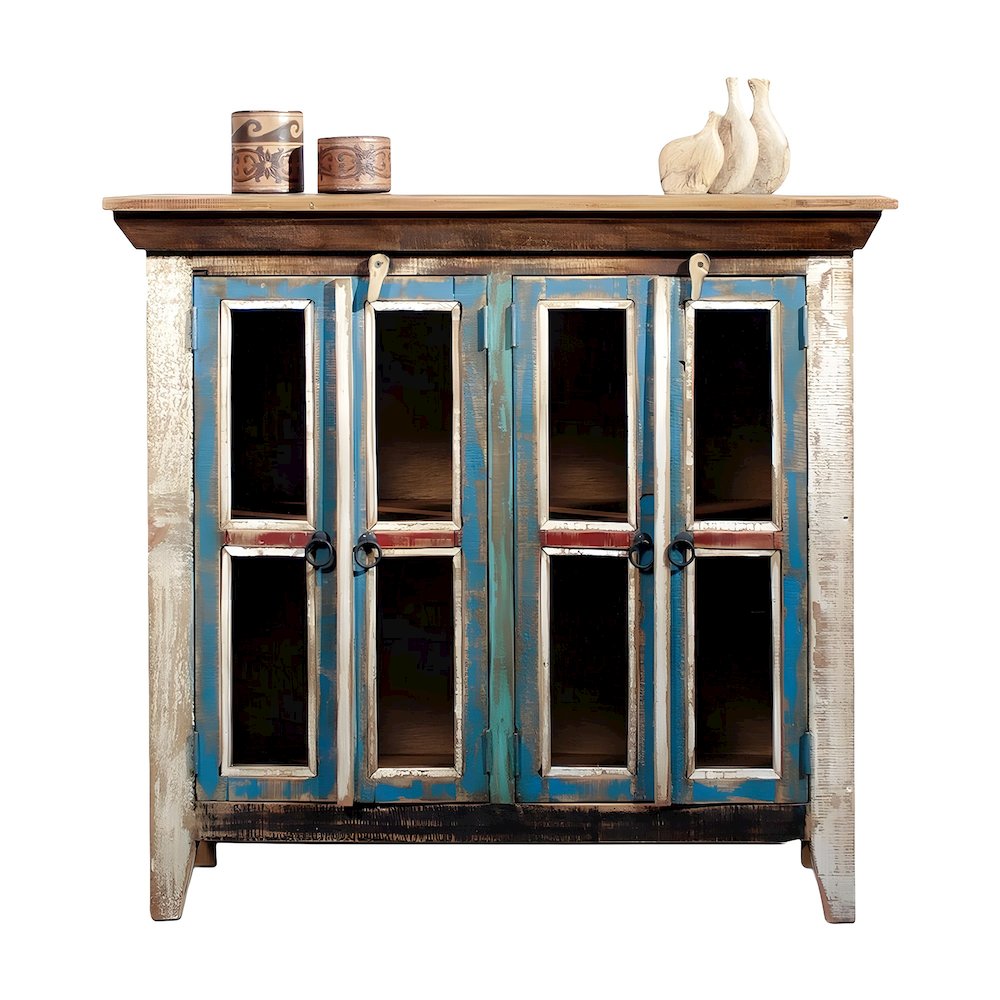Solid Wood Curio Cabinet with Glass Doors for China Display, Multi Color