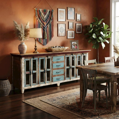 Solid Wood Sideboard Buffet Cabinet Credenza with Storage, multi-color
