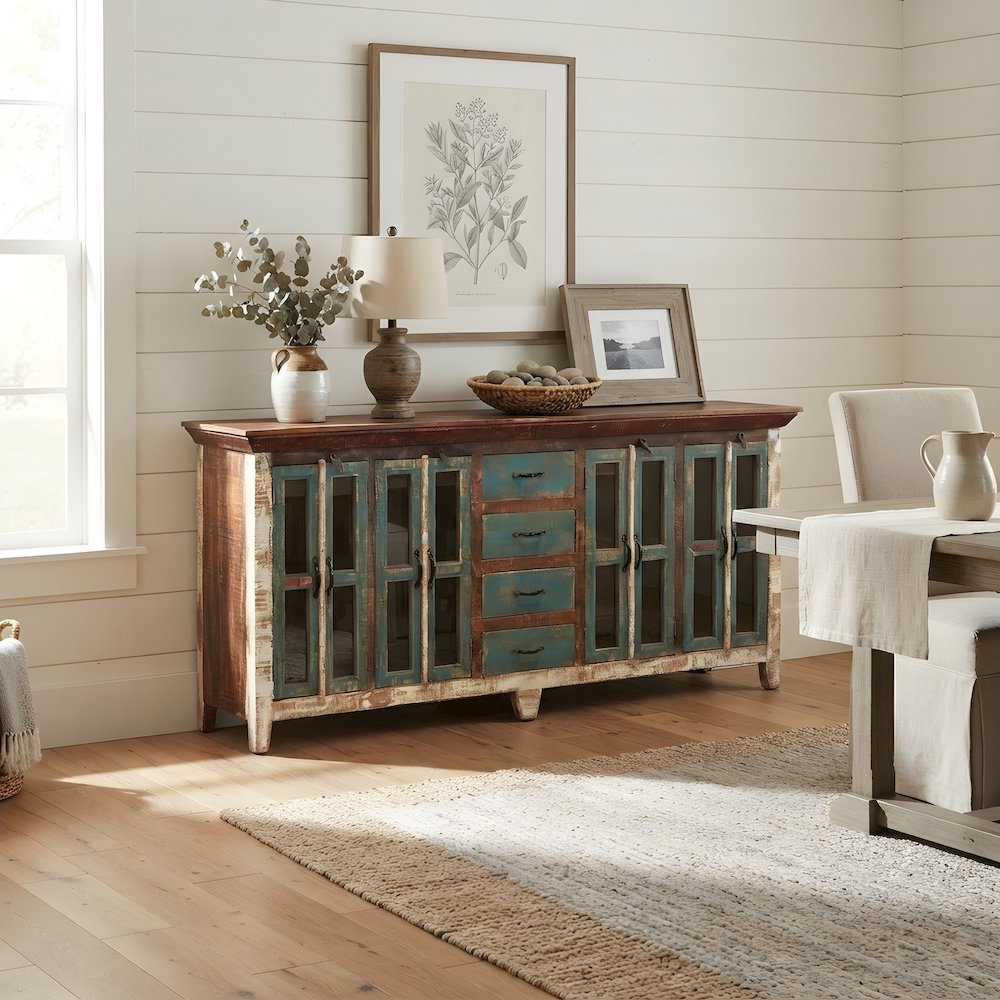 Solid Wood Sideboard Buffet Cabinet Credenza with Storage, multi-color