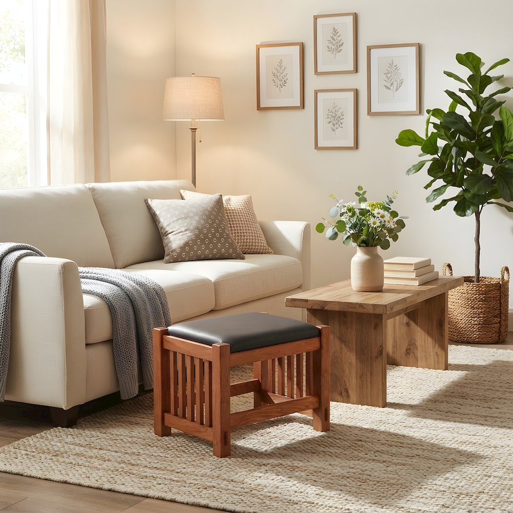 Solid Wood Small Ottoman Foot Stool with Spindles, Michael's Cherry