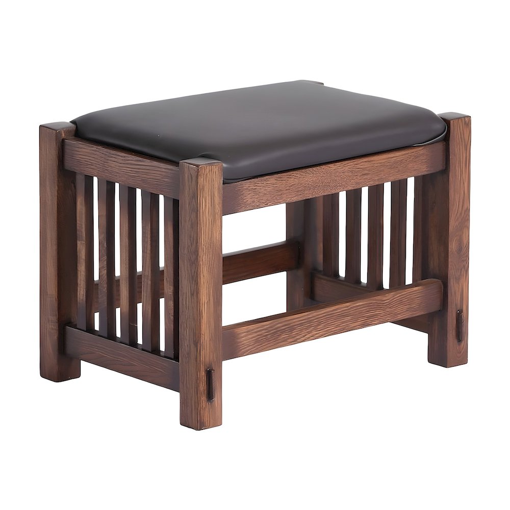 Solid Wood Foot Stool with Spindle Legs, Small Ottoman Footrest, Walnut
