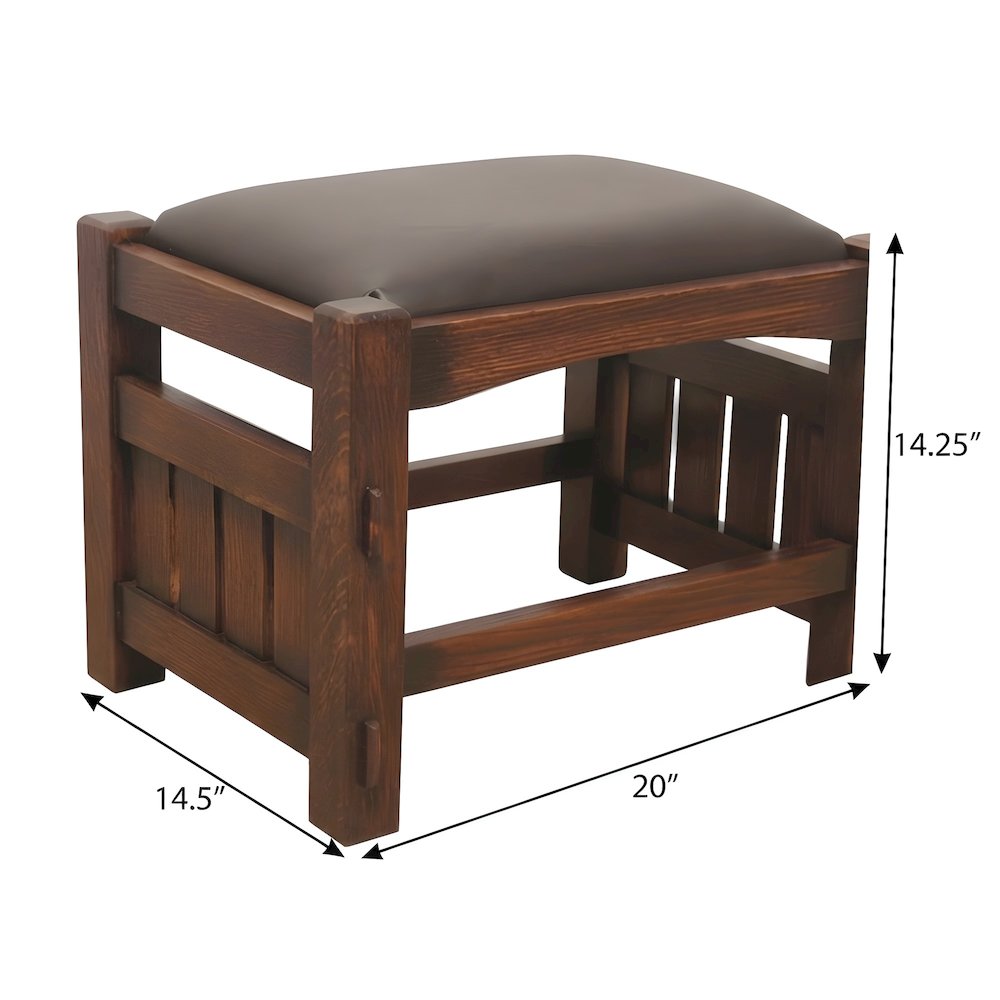 Solid Wood Mission Foot Stool Ottoman with Wide Spindles, Walnut