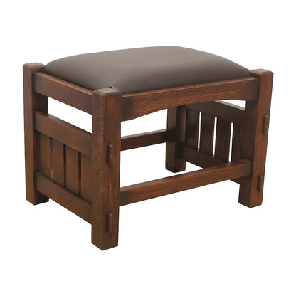 Solid Wood Mission Foot Stool Ottoman with Wide Spindles, Walnut