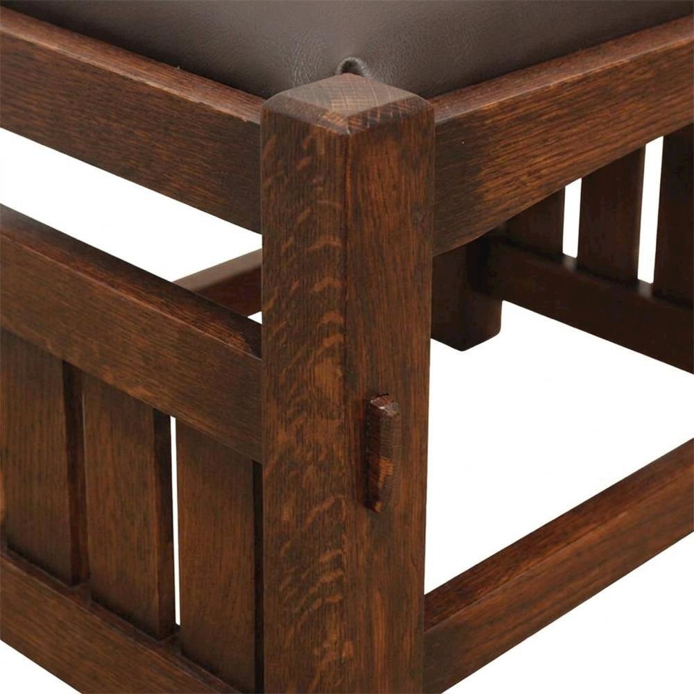 Solid Wood Mission Foot Stool Ottoman with Wide Spindles, Walnut