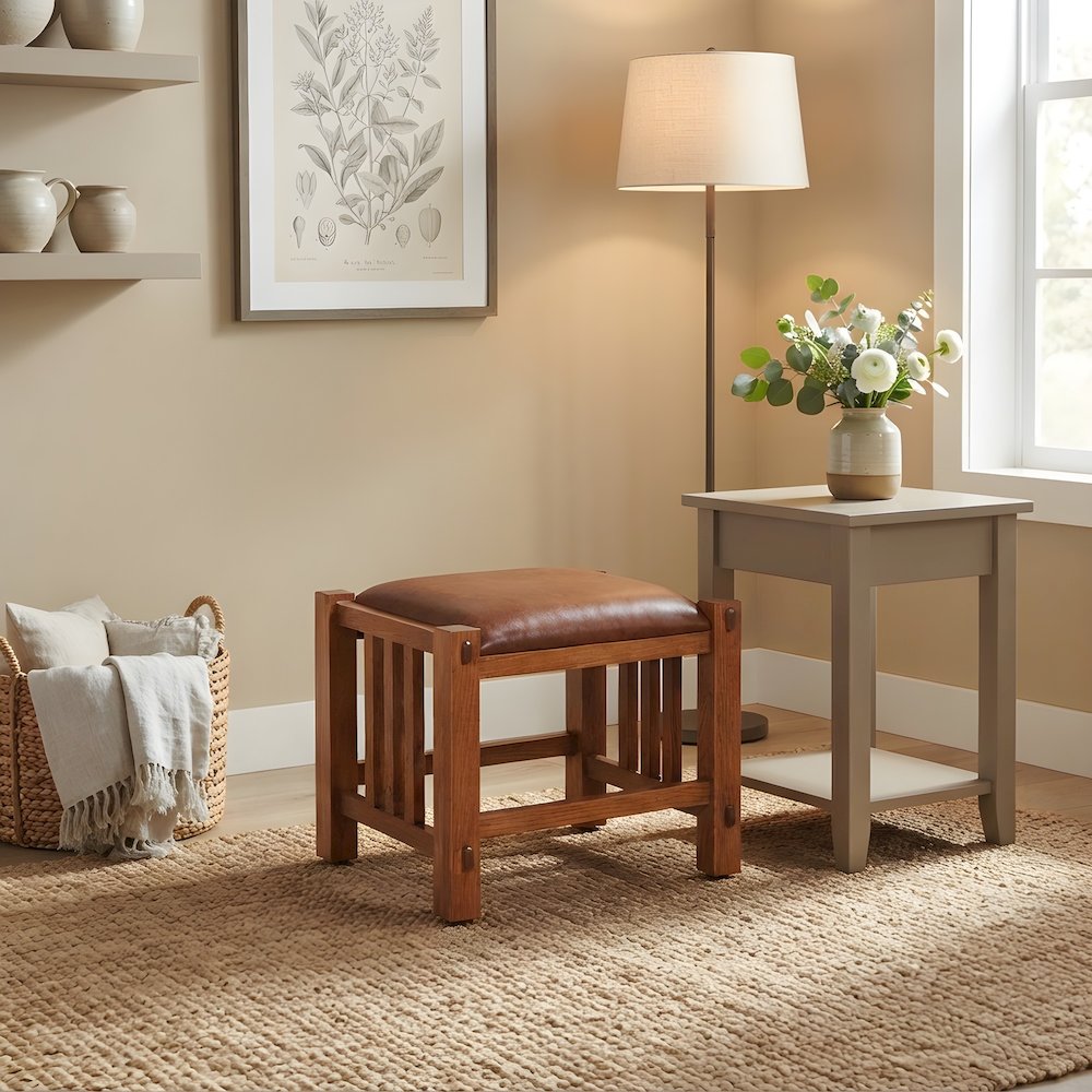 Solid Wood Mission Spindle Bar Stool, Leather Seat, Michael's Cherry