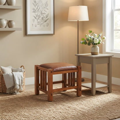 Solid Wood Mission Spindle Bar Stool, Leather Seat, Michael's Cherry