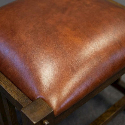Solid Wood Mission Spindle Stool with Leather Seat, Quarter Sawn Hardwood Low Accent Stool for Bedroom