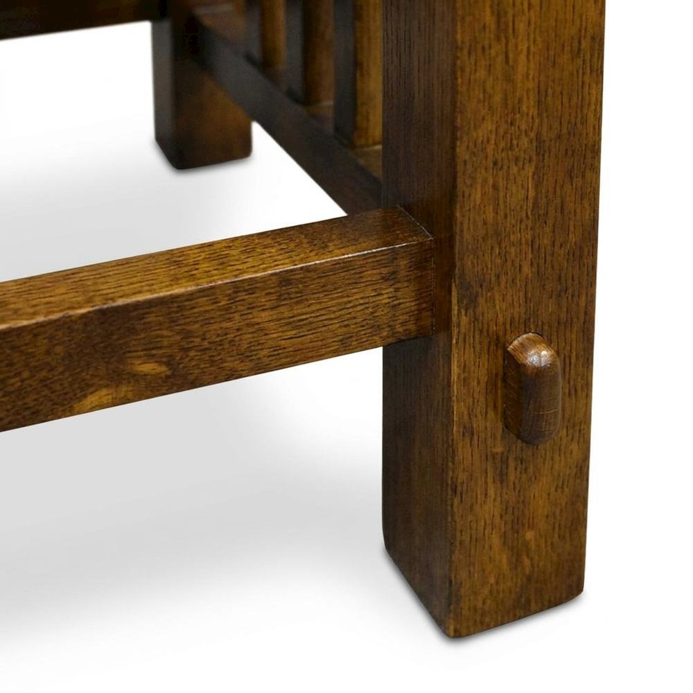Solid Wood Mission Spindle Stool with Leather Seat, Quarter Sawn Hardwood Low Accent Stool for Bedroom