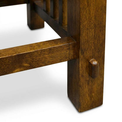 Solid Wood Mission Spindle Stool with Leather Seat, Quarter Sawn Hardwood Low Accent Stool for Bedroom