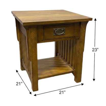 Solid Wood Mission-Style End Table with Drawer for Living Room, Walnut