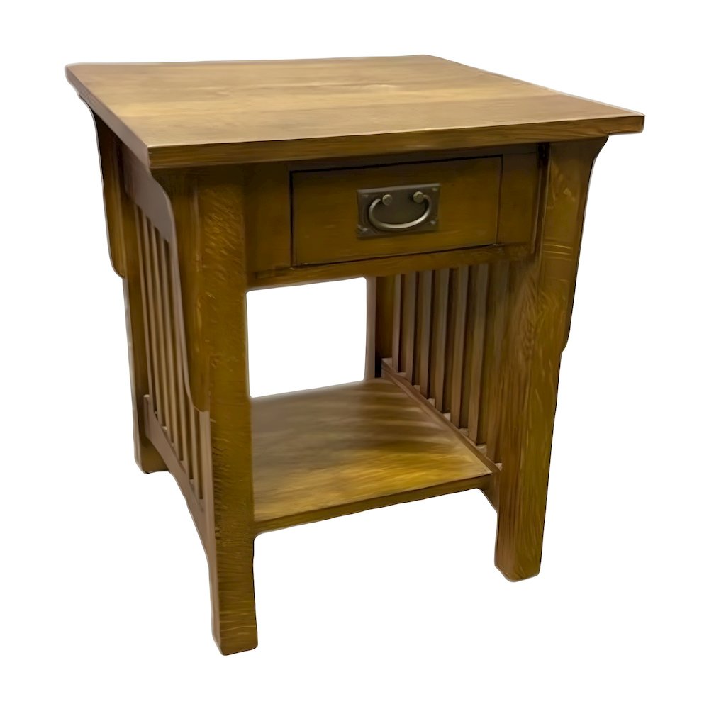 Solid Wood Mission-Style End Table with Drawer for Living Room, Walnut
