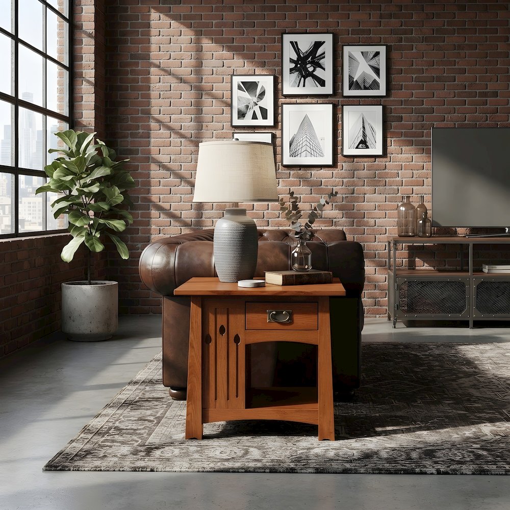 Solid Quarter Sawn Oak Mission Keyhole Side Table, Michael's Cherry