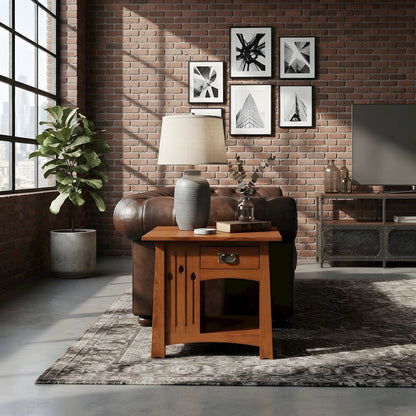 Solid Quarter Sawn Oak Mission Keyhole Side Table, Michael's Cherry