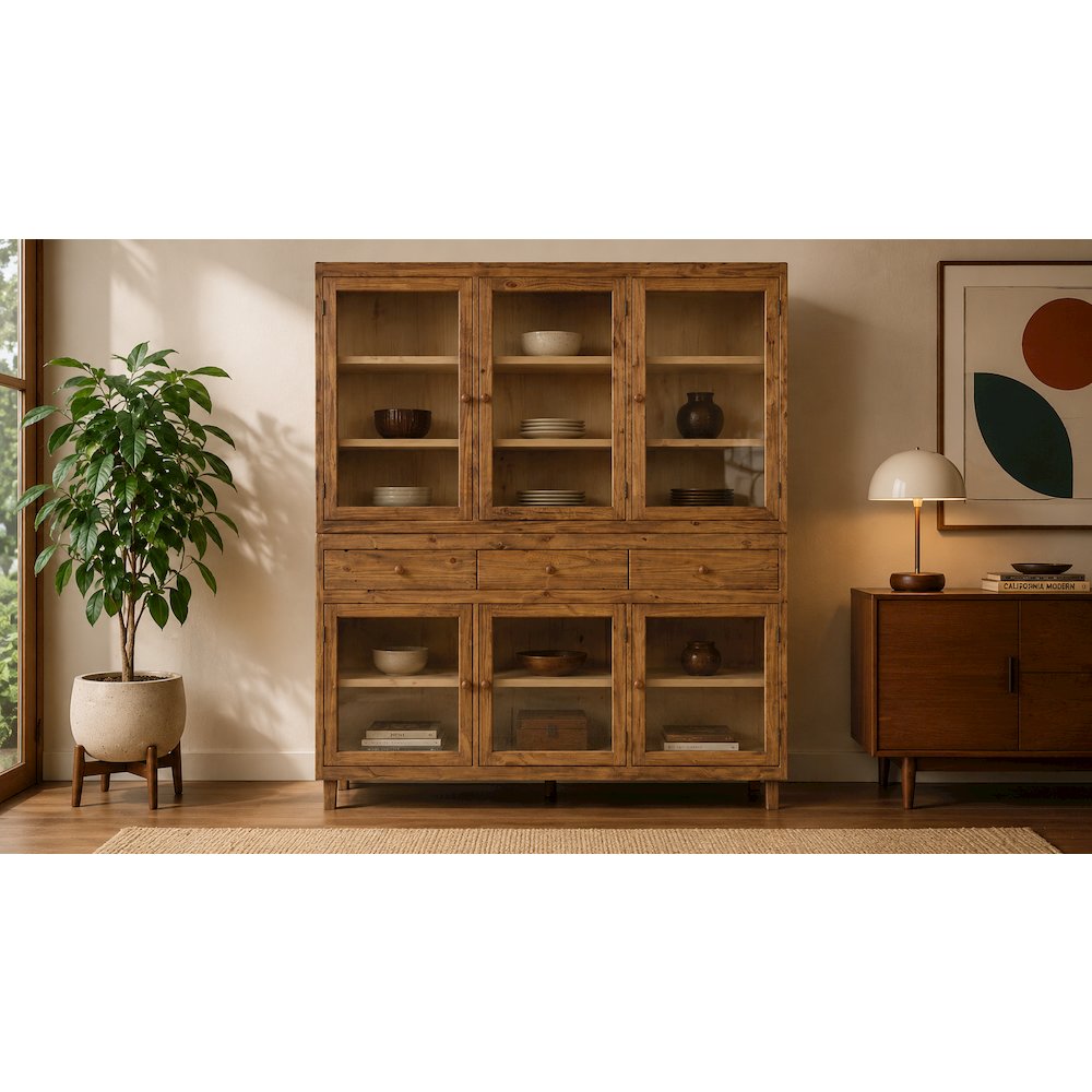 Rustic Modern Solid Pine Wood Sideboard Console Cabinet with Storage - 88"