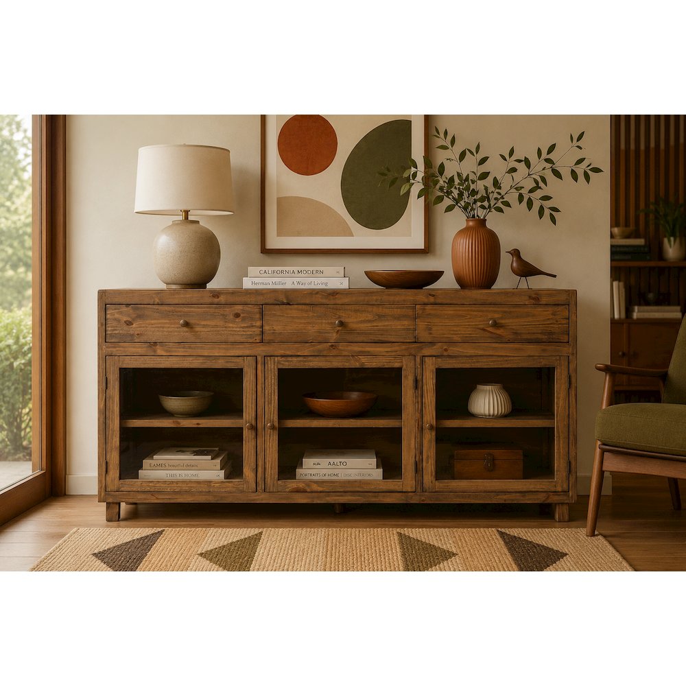 Rustic-Modern Solid Wood Bookcase & Cabinet - 84"