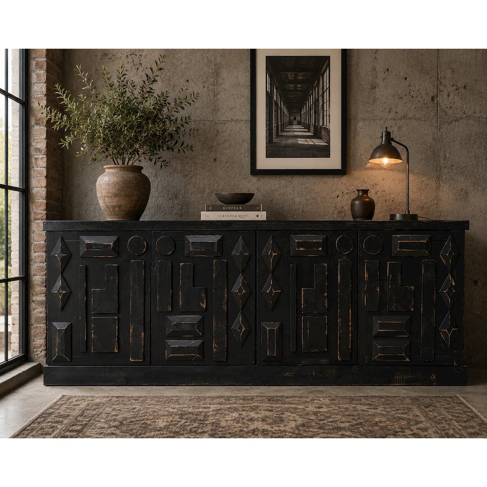 Asbury Asian Inspired Solid Wood 72" Sideboard, Console - Black