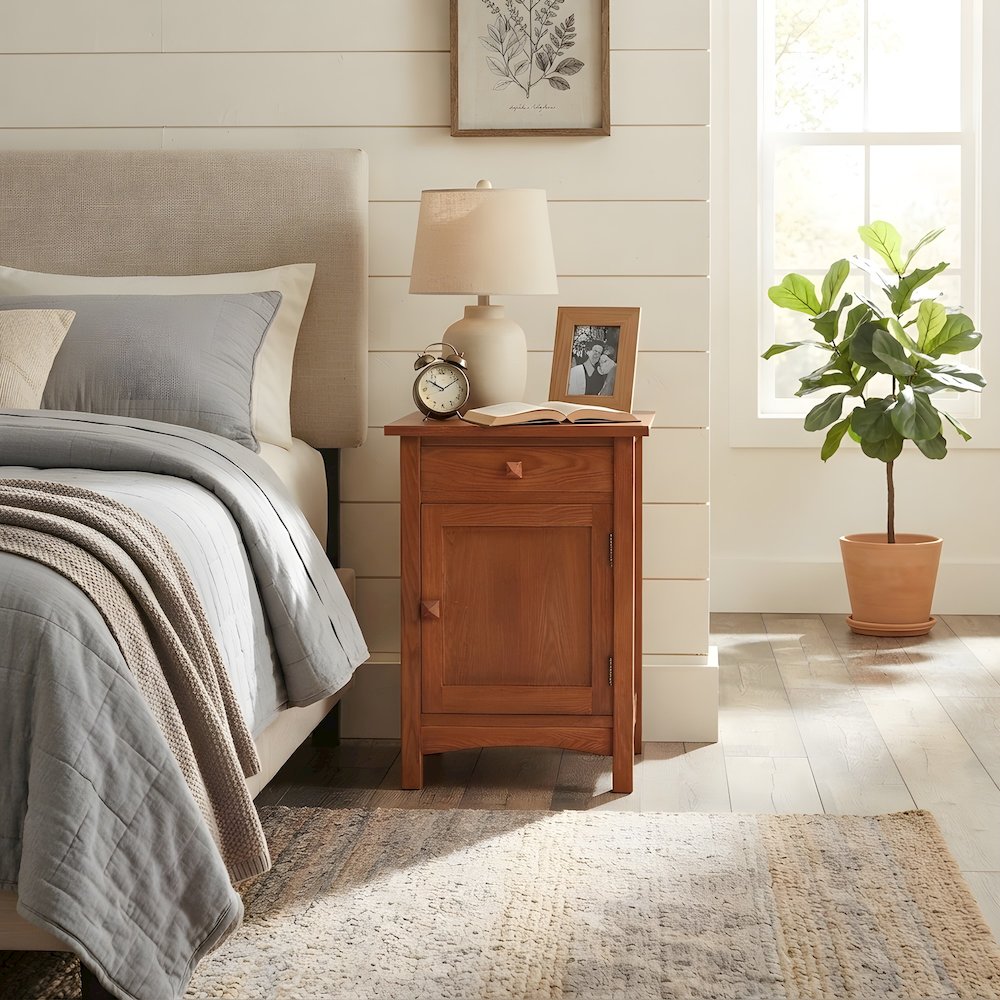 Solid Wood Mission Nightstand with Door and Drawer, Michael's Cherry