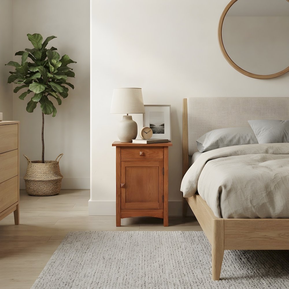Solid Wood Mission Nightstand with Door and Drawer, Michael's Cherry