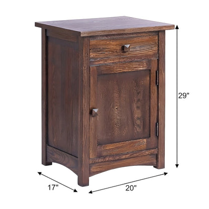 Mission Style Solid Wood Nightstand with Door and Drawer, Bedside Table, Walnut