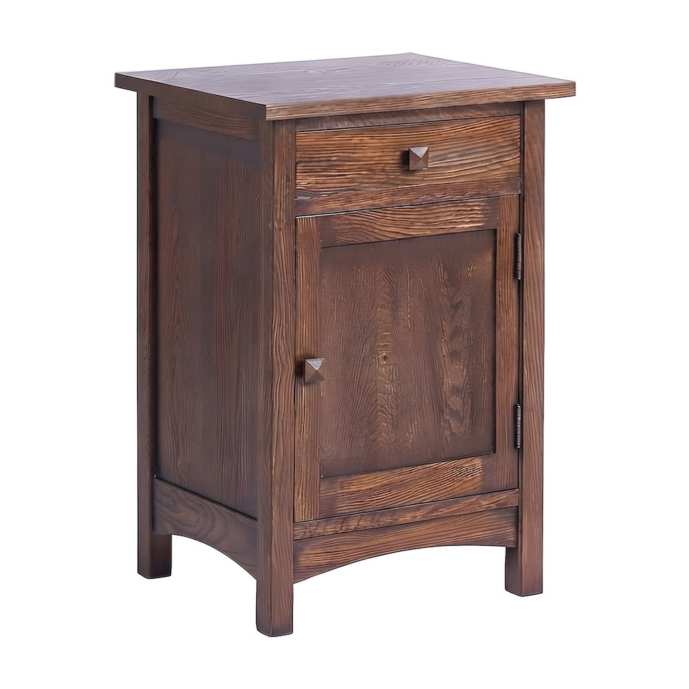 Mission Style Solid Wood Nightstand with Door and Drawer, Bedside Table, Walnut