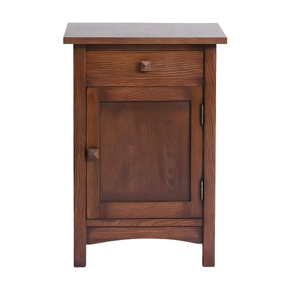 Mission Style Solid Wood Nightstand with Door and Drawer, Bedside Table, Walnut