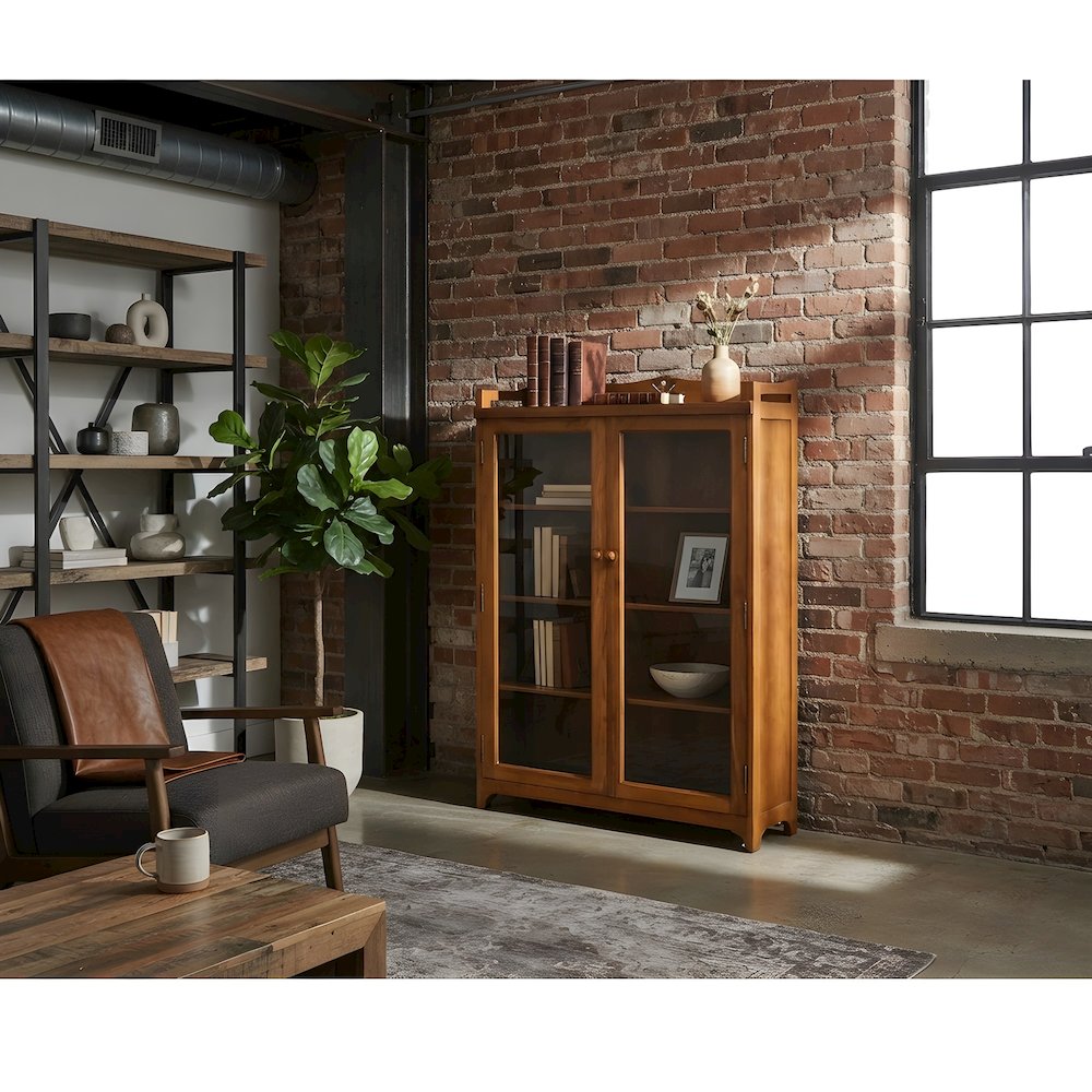 Solid Wood Mission Bookcase with Doors and Shelves, Michael's Cherry