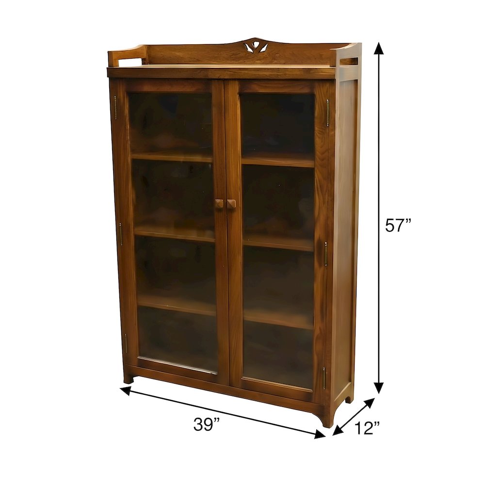 A Solid Wood Curio Cabinet and Bookcase with Glass Doors, Mission-Style, Walnut