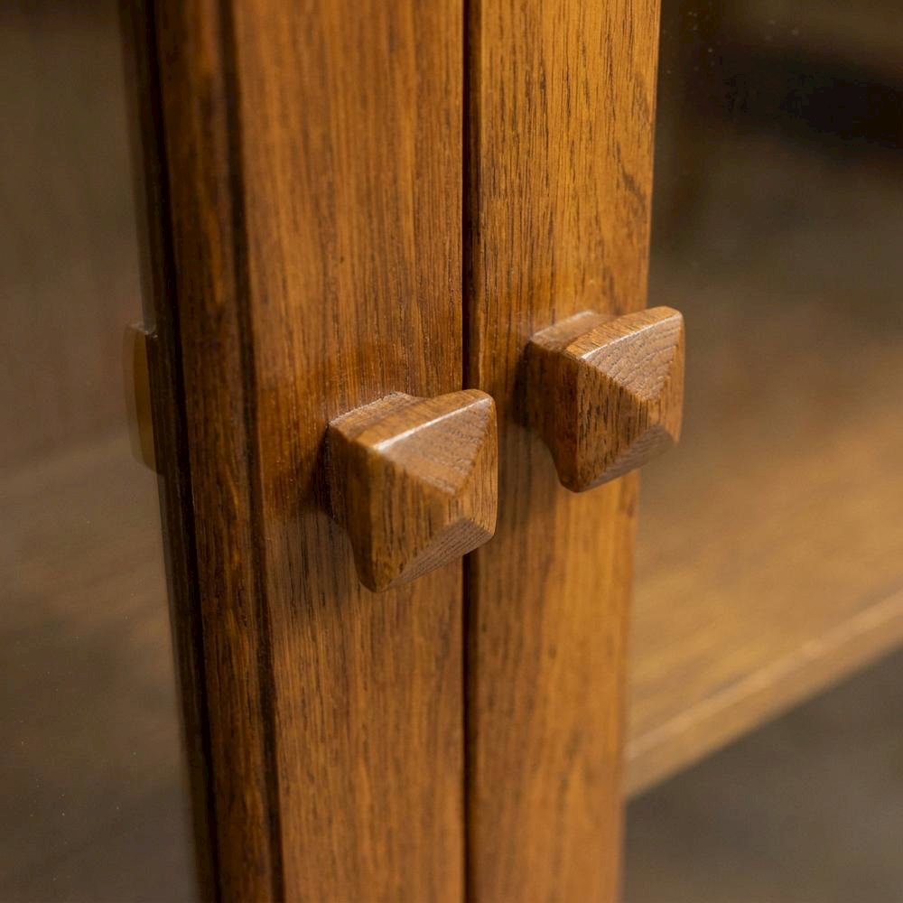 A Solid Wood Curio Cabinet and Bookcase with Glass Doors, Mission-Style, Walnut
