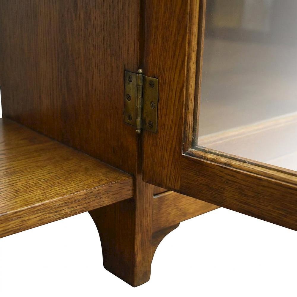 A Solid Wood Curio Cabinet and Bookcase with Glass Doors, Mission-Style, Walnut