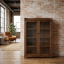 A Solid Wood Curio Cabinet and Bookcase with Glass Doors, Mission-Style, Walnut