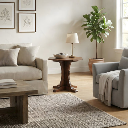 Solid Oak Mission Style End Table with Mouse Detail for Living Room, Walnut