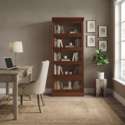 Solid Wood Barrister Bookcase, Leaded Glass Doors, Michael's Cherry