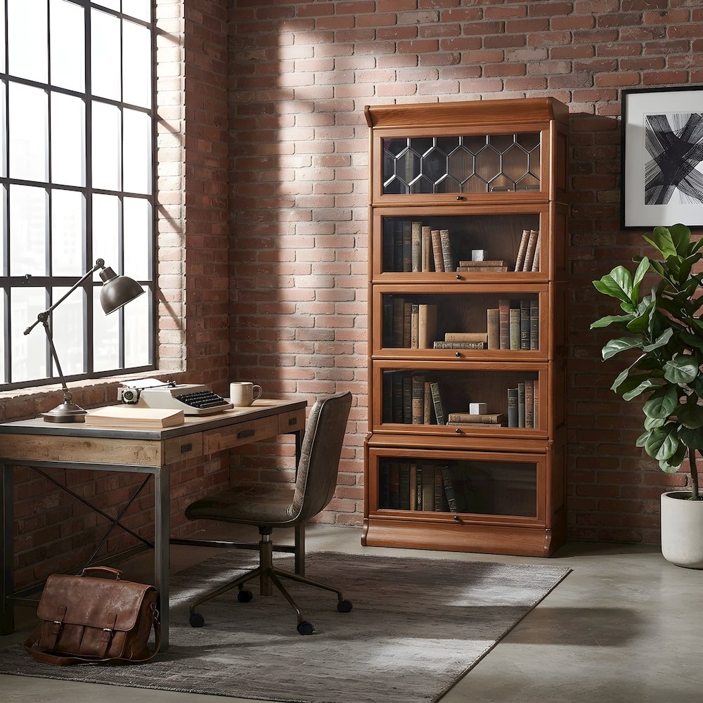 Solid Wood Barrister Bookcase, Leaded Glass Doors, Michael's Cherry
