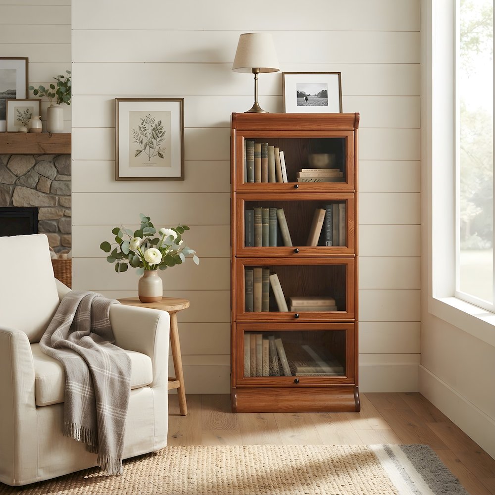 Solid Wood Mission Barrister Bookcase with Glass Doors, Michael's Cherry