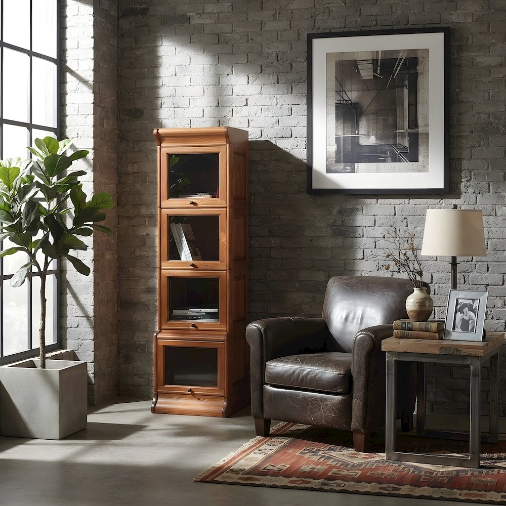 Solid Wood Mission Barrister Bookcase with Glass Doors, Michael's Cherry